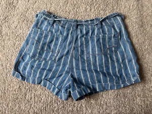 American Eagle Striped Paper Bag Shorts Blue White Tie Waist Size 8 thumbnail 3