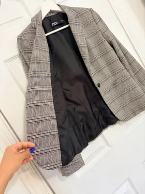 ZARA Womens Plaid Blazer Brown Glen Check Tailored Preppy Academia Old Money Chic Size S thumbnail 8