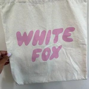 White Fox Canva Tote Bag Pink Logo thumbnail 2