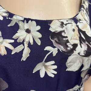 Vintage All That Jazz Plum Cream Floral Print Short Sleeve Zip Tie Back Dress M thumbnail 5