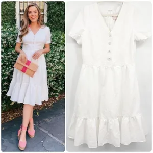 Gal Meets Glam Womens Angela White Linen Cotton Cottagecore Ruffle Dress Size 16 thumbnail 2