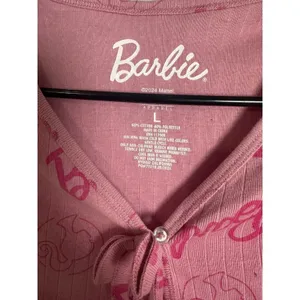Barbie Hybrid Apparel Pink Ribbed Tie Front Long Sleeve Lettuce Trim‎ Top Large thumbnail 2