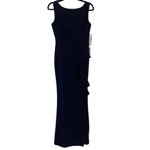 NWT Eliza J Ruffle Front‎ Sleeveless Floor Length Gown in Navy Blue thumbnail 3