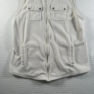Chaps Vest Womens Large White Fleece Full Zip Pockets Mock Neck Buttons thumbnail 2
