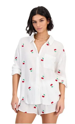 NWT Miken Cherry Embroidered Button-Down Cover-Up Shirt I2992PUXH White Multi L thumbnail 1
