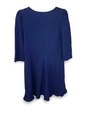 NWOT Express Cobalt Blue Ruched V-Neck Fit & Flare Dress Women’s Large Stretch Knit thumbnail 2