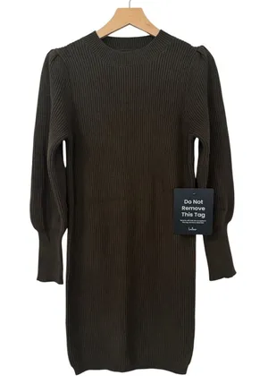 Lulus Loving You Fondly Olive Green Ribbed Knit Sweater Dress size M thumbnail 1