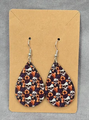 Sunflower Skull‎ Teardrop Hook Handmade Halloween Earrings JB1E3 thumbnail 1