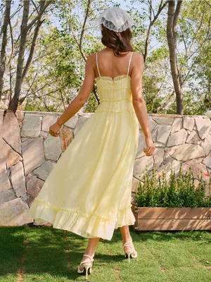 Rihoas Yellow Sweetheart Neck Ruffle Midi Dress thumbnail 7