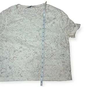 Zara White Floral Lace Short Sleeve Mesh Blouse Top Romantic Feminine‎ Sz Small thumbnail 6