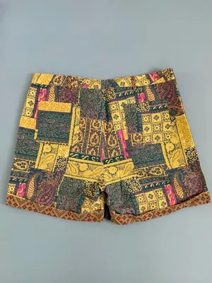 NWT Sundance Kalini Patchwork Linen Cotton Boho Tassel Tie‎ Yellow Shorts thumbnail 2
