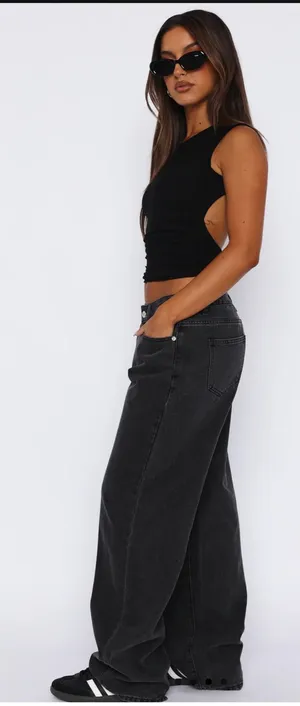 Bring The Style White Fox Boutique Low-Rise Wide-Leg Jeans Black Acid Wash thumbnail 3