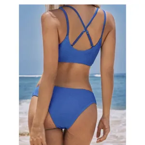 Cupshe Womens Bikini Set Textured,shine Cobalt Blue NWT Medium, Cheeky thumbnail 8