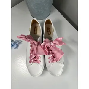 Keds‎ White Platform Sneakers Women's Size 7 Pink Satin Ribbon Laces thumbnail 2