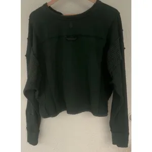 FP Movement Green Waffle Knit Slouchy Henley Top M Ribbed Oversized Thumbholes thumbnail 4