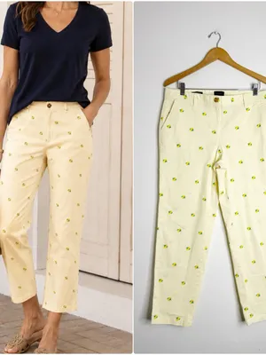Talbots Relaxed Chino Pants Size 10 Yellow Lemon Embroidered Stretch Cotton thumbnail 2