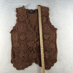 Vintage Hand Knitted OS Crochet Vest Boho‎ Cottage 90s Y2K Brown Earthy Hippie thumbnail 9