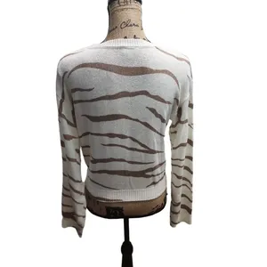 LE LIS Womens Sweater Size S‎ White Brown Pullover Knit Tiger Print Chic thumbnail 3