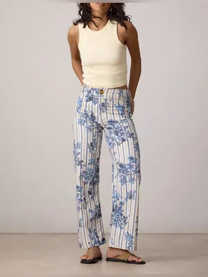 NWT Anthropologie Maeve The Colette High-Rise Wide-Leg Jeans- Floral Stripe - 25 thumbnail 3