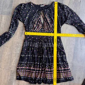 Free People Coryn Black Cherry Print Open Back Long Sleeve Mini Dress Size 12 thumbnail 9