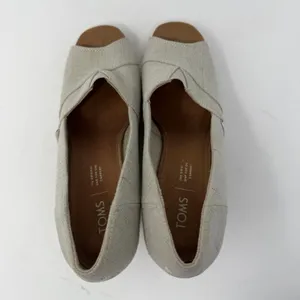 TOMS Canvas Peep Toe Wedge Sandal Oatmeal Natural Cork Heel Women Size 9 thumbnail 9