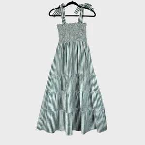 Maxwell And Gerladine Dress Green The Brooke Midi Stripe Smocked Tiered Flowy XS thumbnail 3
