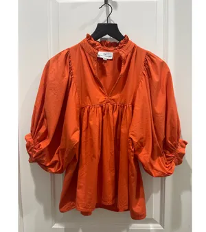 Never A Wallflower High Neck Ruffle Cotton V-Neck Blouse Sz XS thumbnail 1
