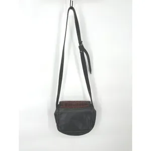 Vintage Paola del Lungo Italy Leather Woven Crossbody Bag Brown Black Purse‎ thumbnail 3