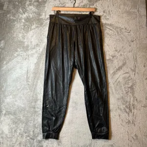 Commando Black Faux Leather Jogger‎ Pants Women's Large Vegan Leather Pull On thumbnail 2