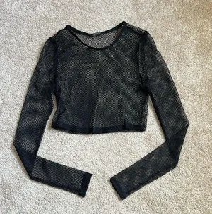Hot Topic Social Collision Black Cropped Mesh Long Sleeve Top. Size Small thumbnail 1