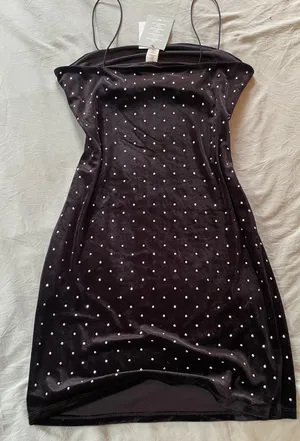 H&M Velvet Rhinestone Black Dress thumbnail 2