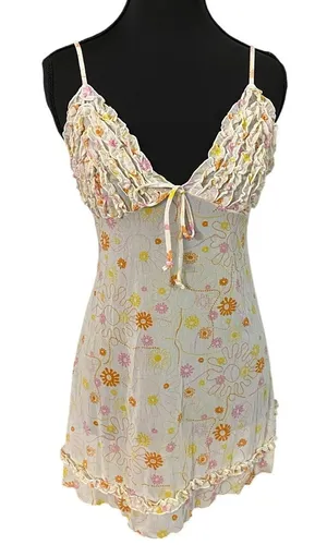 Ilusion Ruffle Bust‎ 70s Floral Babydoll Slip Night Dress Adjustable Straps Med thumbnail 1