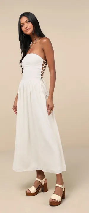 NWT Lulus Undeniable Affection Ivory Strapless Maxi Dress With Pockets Party S thumbnail 1