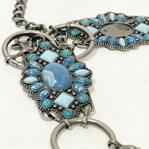 Turquoise‎ Stone Silver Chain Link Adjustable Belt Size XL thumbnail 2