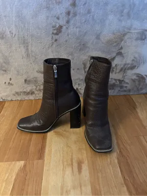 Aldo Dark Brown Faux-Croc Ankle Booties with Square Toe Women’s Size 8 thumbnail 2