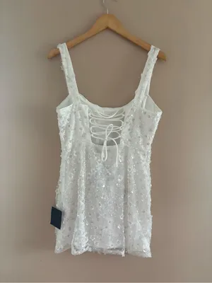 Lulus Dazzling Forever White Sequin Beaded Bodycon Mini Dress Size Medium Bridal thumbnail 6