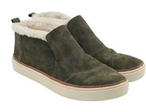 TOMS Womens 10‎ Camo Suede Faux Fur Lined Slip On Sneaker Mid Top Boots Green thumbnail 1
