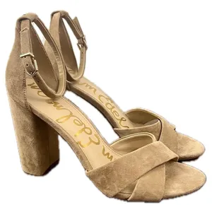 Sam Edelman Yancy Suede Block Heel Sandals Nude Beige Ankle Strap - Size 10 thumbnail 2