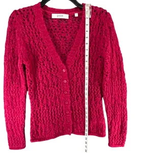 Joie Vara Alpaca Blend Cardigan Sweater Womens XS Pink Open Knit Feminine Cozy thumbnail 7