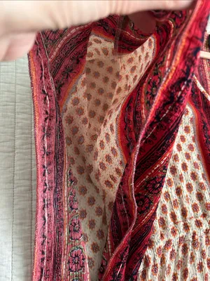 Angie cream, red floral, Boho V-neck, oversized festival tunic blouse M thumbnail 9