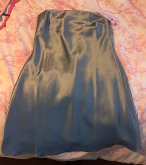 Satin slate blue dress thumbnail 1