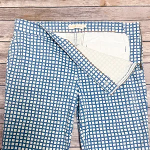 Tory Burch Blue Off White Checkered Straight Leg Cropped Side Zipper Pants 29 thumbnail 3