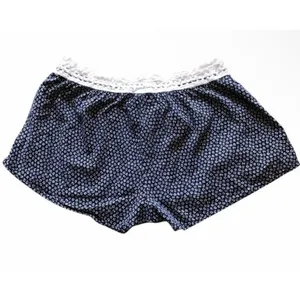 Aerie Navy Floral Lounge Shorts Crochet Waist Drawstring Women’s Large thumbnail 3