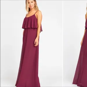 Show Me Your Mumu Caitlin Ruffle Maxi Dress Gown Burgundy Maroon Bridal Long v6x thumbnail 4