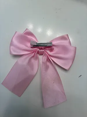 Pink Satin Bow Hair Accessory French Barrette Clip Large Size Statement Piece Kawaii Style Feminine Look Elegant Design Wedding Appropriate thumbnail 4