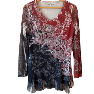 Vintage Y2K‎ Women’s Paisley Mesh Goth Romantic Grunge Rhinestone Sheer Torn Raw thumbnail 2