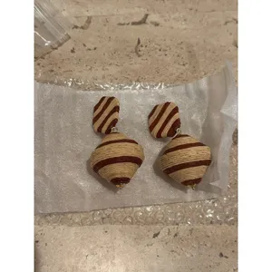 Tuckernuck Earrings NWT Cocoa Stripe Raffia Geo Lantern Brown Tan Woven Drop thumbnail 2