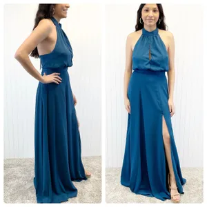NEW Yumi Kim Womens M High Demand Maxi Dress Ink Blue Halter Top‎ Gown thumbnail 6