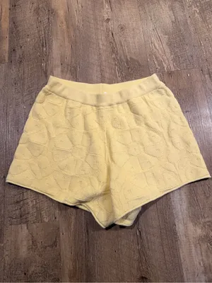 Roller Rabbit X Target Yellow Knit High-Waist Floral-Texture Shorts thumbnail 2