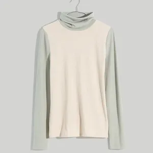 Madewell ribbed turtleneck sweater size large colorblock in green/cream thumbnail 2